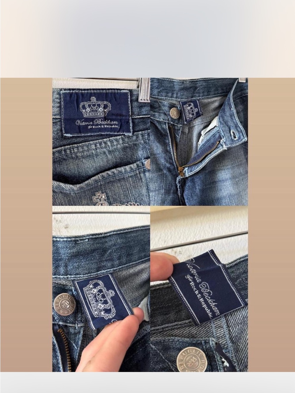 Victoria Beckham Rock & Republic Jeans w/Crowns Clad w/Swarovski Crystals 34 - Picture 5 of 5